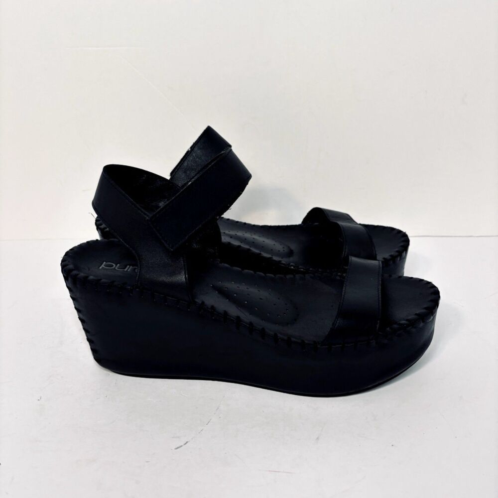 Pure DKNY Platform Wedge Sandals Black Ankle Strap Comfort Womens